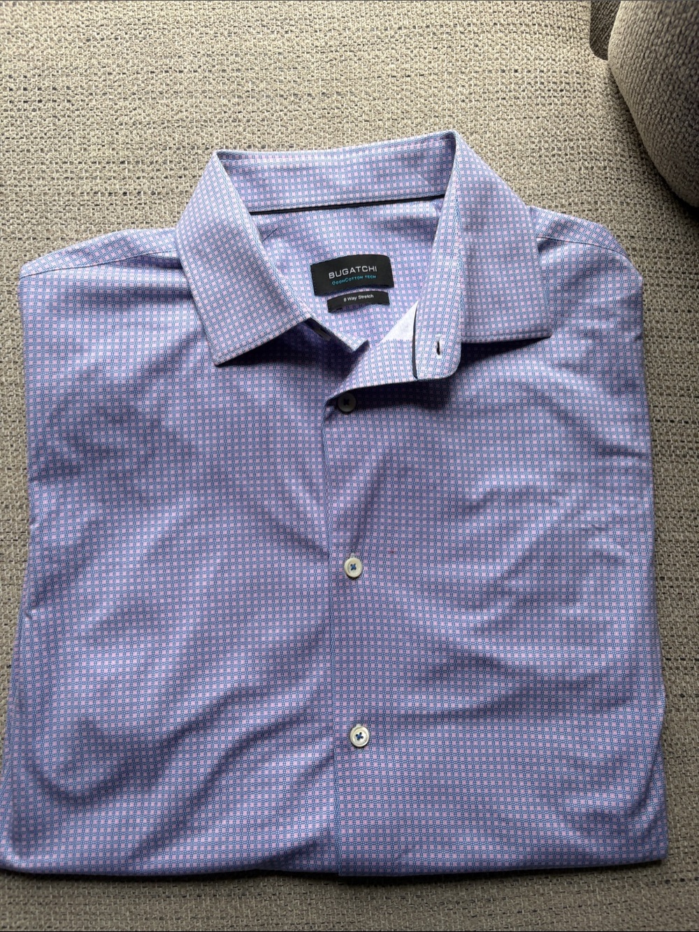 Bugatchi Men’s Lavender Micro-Pattern Dress Shirt 8 way stretch (small)